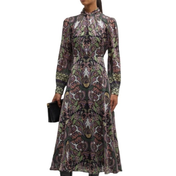 Elie Tahari The Raquel Twist Neck Paisley-Print Midi Dress NWT - Picture 1 of 15